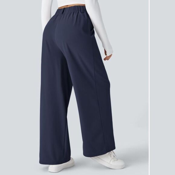 Halara Flex™ High Waisted Pocket Wide Leg Waffle Work Pants NEW Sz MP Dark Blue - Picture 3 of 9